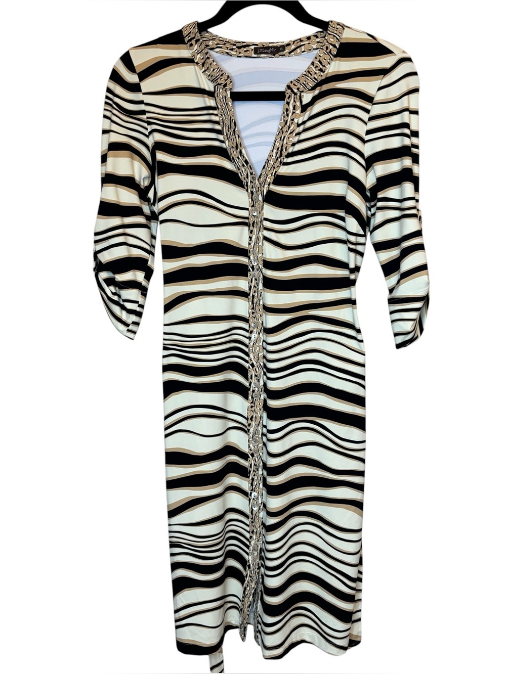 J McLaughlin Catalina Cloth Animal Print Shirt Dress XS Belt Career Stretch